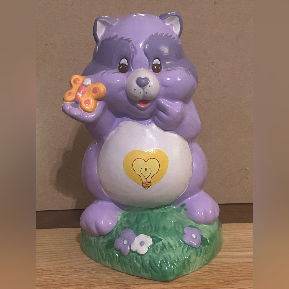 💜VTG RARE 80s Care Bear Cousins Bright Heart Raccoon Piggy Bank w/ Stopper💜